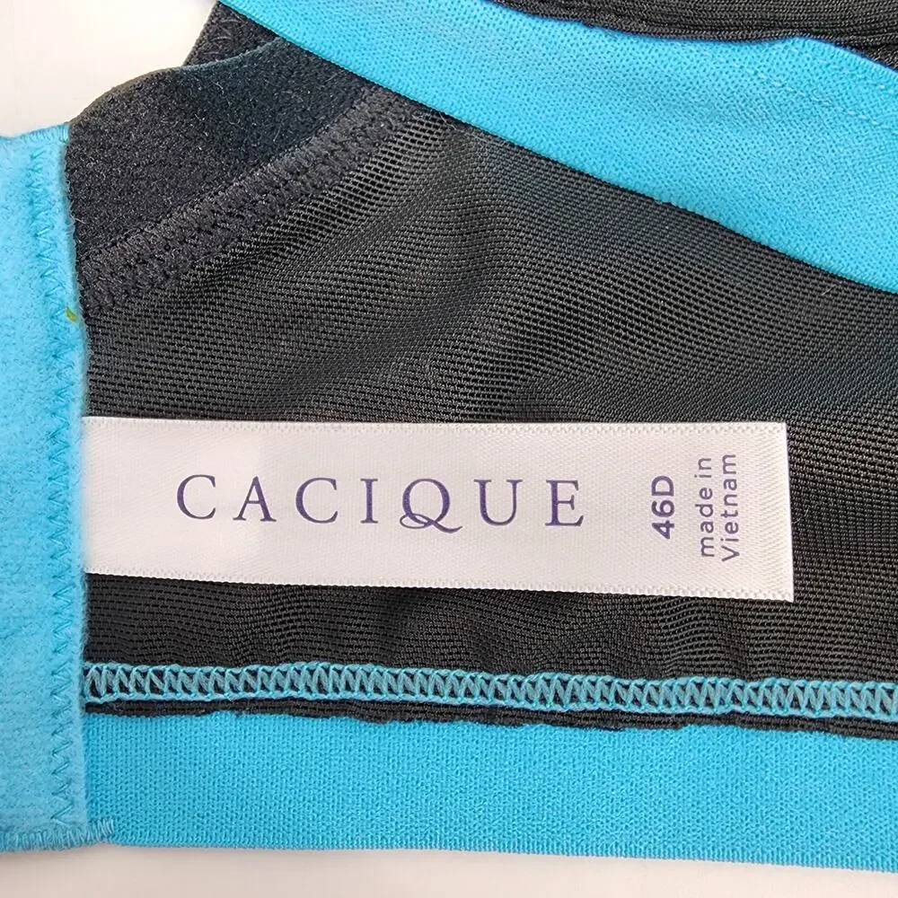Cacique Black Lace Unlined Balconette Lace Overlay with Cap Sleeves Size 46D